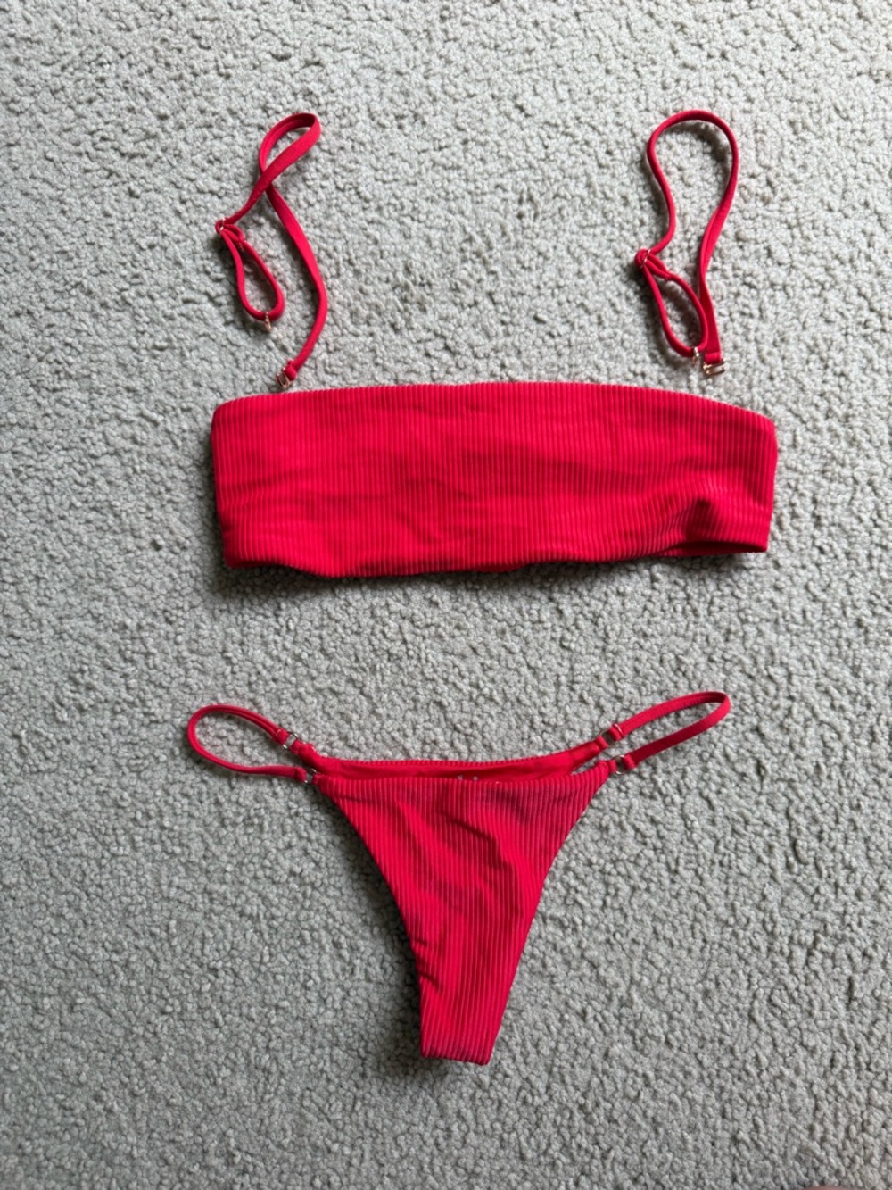 Frankie’s bikinis Red Ribbed Bandeau Bikini Set
